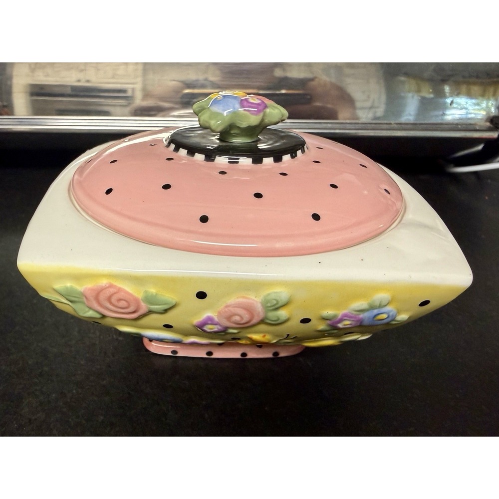 1999 Vintage Mary Englebreit Ceramic Covered Square Trinket/Candy Dish